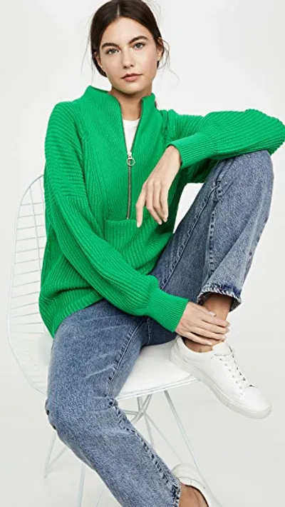 Closed Ribbed Half-zip Jumper In Green