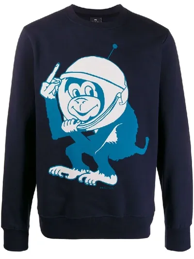 Ps By Paul Smith Space Monkey Print Sweater In Blue