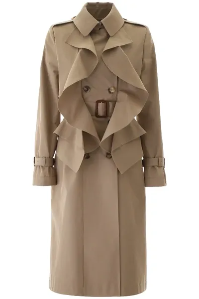 Alexander Mcqueen Ruffled Trench Coat In Beige