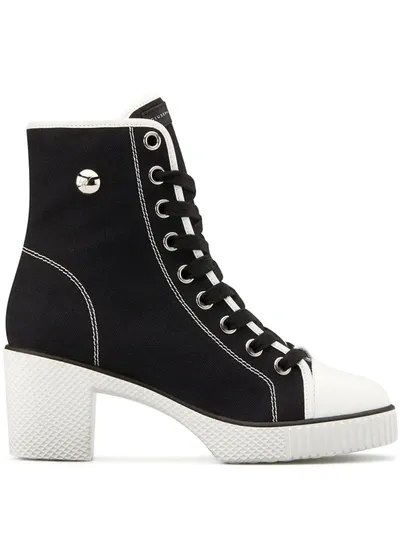 Giuseppe Zanotti High-top Shearling-lined Canvas Block-heel Sneakers In Noir