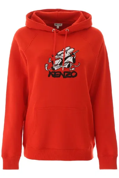 Kenzo Mouse Logo Print Hoodie In Red