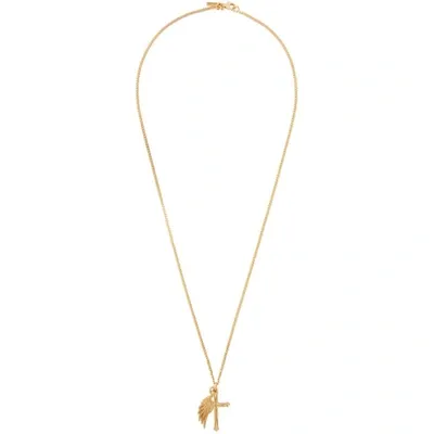 Emanuele Bicocchi Leaf And Cross Sterling-silver Necklace In Gold