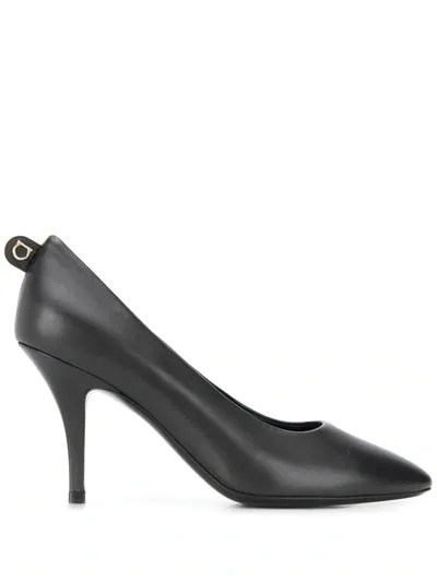 Ferragamo Black Gancini Pumps In White