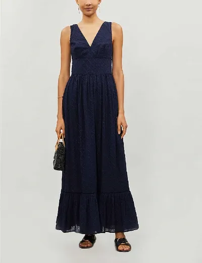 Heidi Klein Tiered Broderie Anglaise Cotton Maxi Dress In Blue