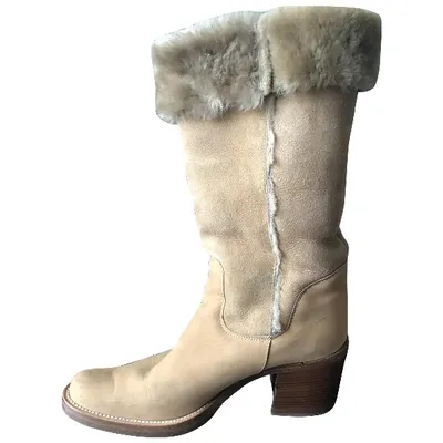 Pre-owned Hogan Snow Boots In Beige