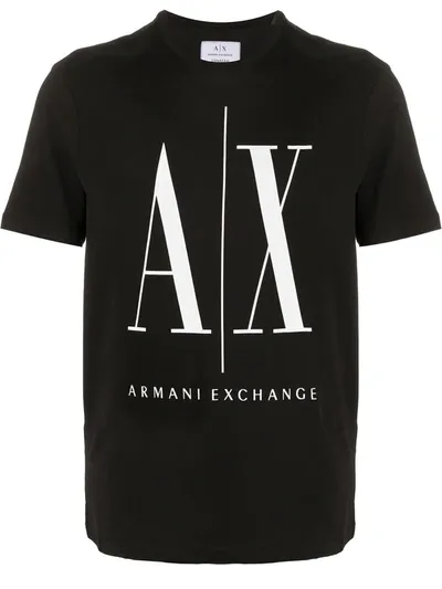 Armani Exchange Printed Logo Cotton Jersey T-shirt In Black