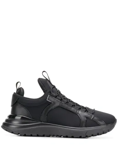 Ferragamo Gancini-panel Low-top Neoprene Trainers In Black,two Tone