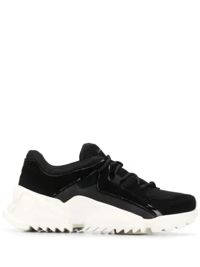 Ferragamo Skylar Patent Leather-trimmed Suede And Mesh Sneakers In Nero