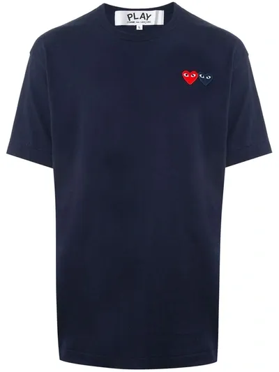 Comme Des Garçons Play Double Logo-patch Cotton T-shirt In Navy