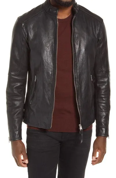 Allsaints Mens Jetblack Cora Leather Bomber Jacket L In Jet Black