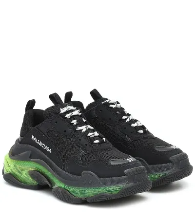 Balenciaga Triple S Clear Sole Logo-embroidered Leather, Nubuck And Mesh Sneakers In Black