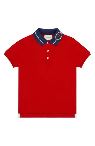 Gucci Kids' Boy's Contrast Collar Polo Shirt With Gg Embroidery, Size 4-12 In Unico