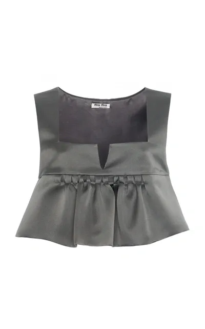 Miu Miu Women's Ruffled Silk Satin Cropped Top In Grey,orange