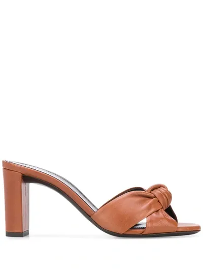 Saint Laurent Bianca Knotted Leather Mules In Brown