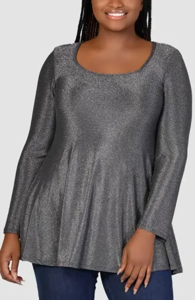 24seven Comfort Apparel Metallic Tunic Top In Silver