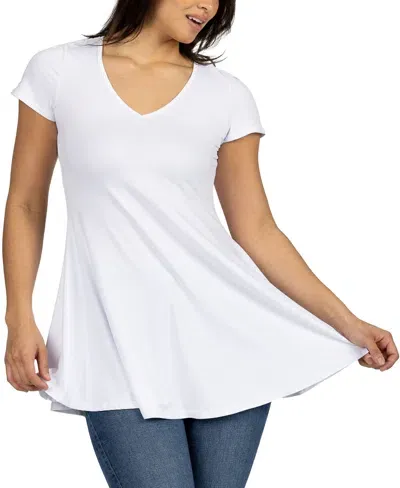 24seven Comfort Apparel Women's Short Sleeve Loose Fit Tunic Top In White