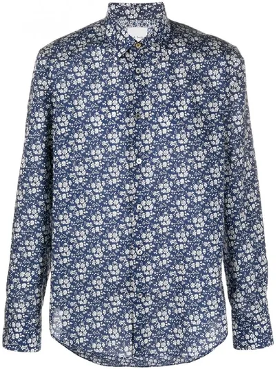 Paul Smith Long Sleeve Floral Print Shirt In Blue