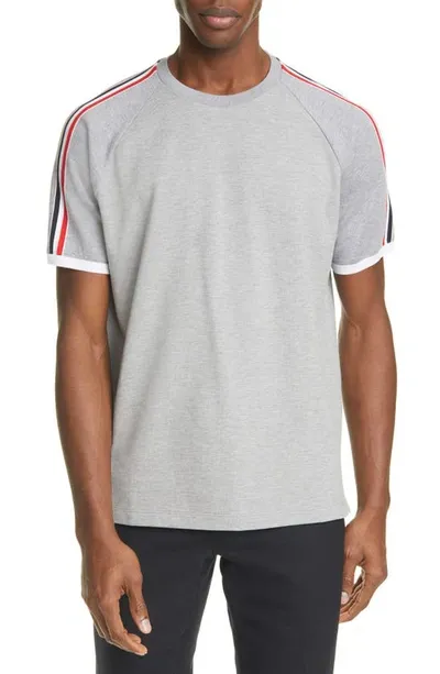 Thom Browne Classic Pique Rwb Detailing Short Sleeve T-shirt In Brown,grey,white