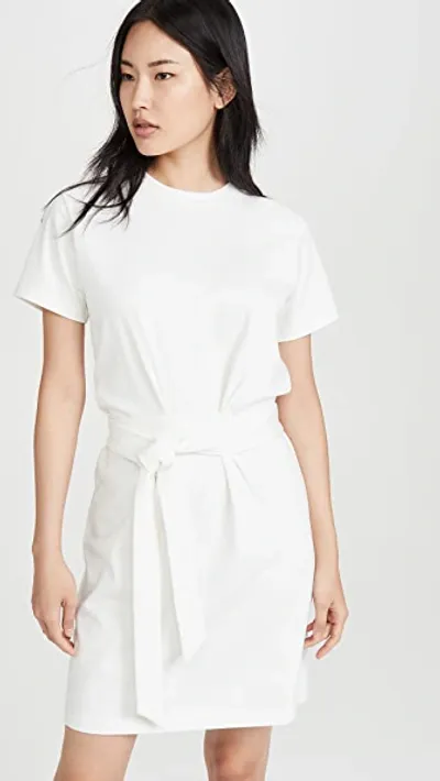 Vince Tie Waist Short Sleeve Cotton Dress In Optic White