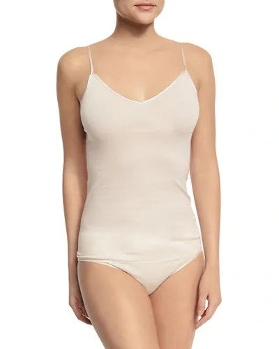 Hanro Seamless Cotton V-neck Camisole In Skin