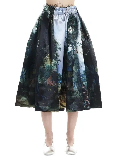 Comme Des Garçons Comme Des Garcons Multicolor Print Skirt In Blue