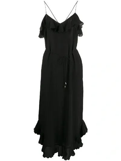 Zimmermann V-neck Ruffled Trim Silk Dress In Black