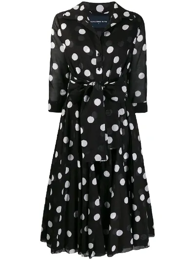 Samantha Sung Aster Dotted-print Shirt Dress In Black