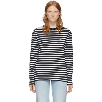 Maison Kitsuné Fox-embroidered Striped T-shirt In Blue