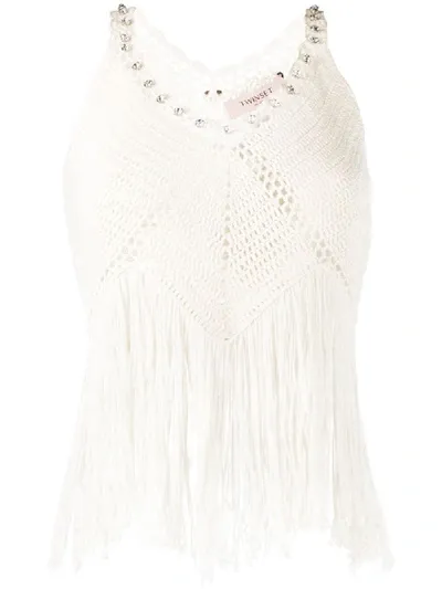 Twinset Woven Style Fringed Vest Top In Neutrals