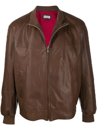 Brunello Cucinelli Zipped-up Bomber Jacket In Brown