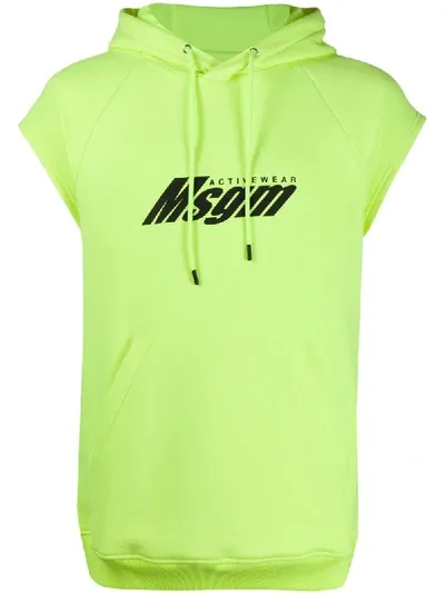 Msgm Short-sleeved Hooded Sweatshirt In Yellow