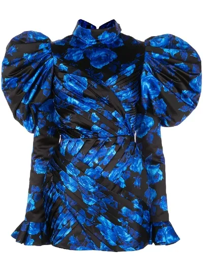 Richard Quinn Floral-print Structured Dress In Blue