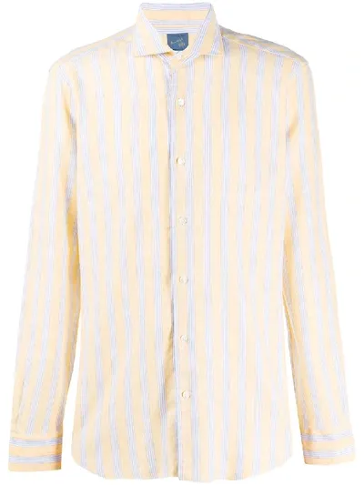 Barba Spread Collar Striped Print Shirt In Yellow