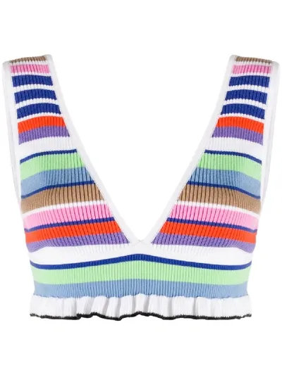 Msgm Striped Knit Bralette In White