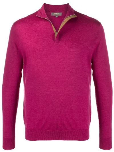 N•peal Zipped Rib Knit Sweater In Pink