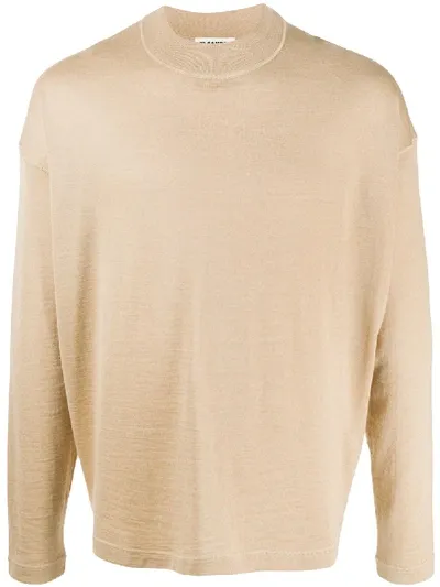 Jil Sander Crew Neck Virgin Wool Jumper In Neutrals