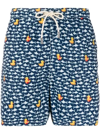 Mc2 Saint Barth Ducky In Sharks Swim Shorts In Blue