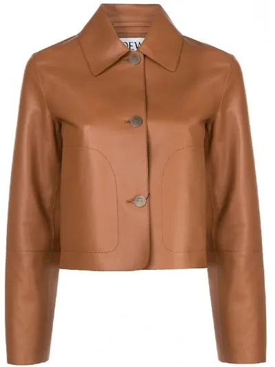 Loewe Cropped Lambskin Jacket In Tan