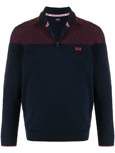 Hugo Boss Zakop Quarter-zip Jumper In Blue