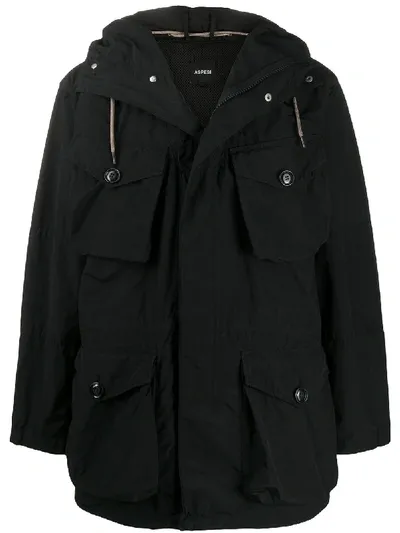 Aspesi Hooded Cargo Jacket In Black