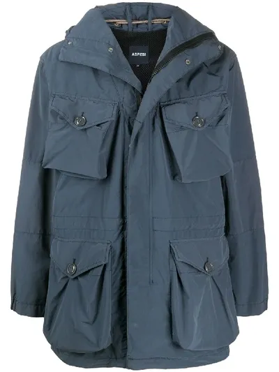 Aspesi Hooded Cargo Jacket In Blue