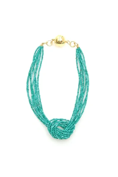 Timeless Pearly Knot Turquoise Necklace With Magnetic Clasp In Green,light Blue