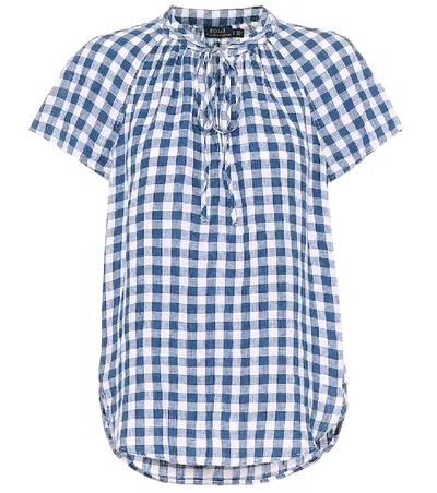 Polo Ralph Lauren Gingham Check Patterned Curved Hem Blouse In Blue