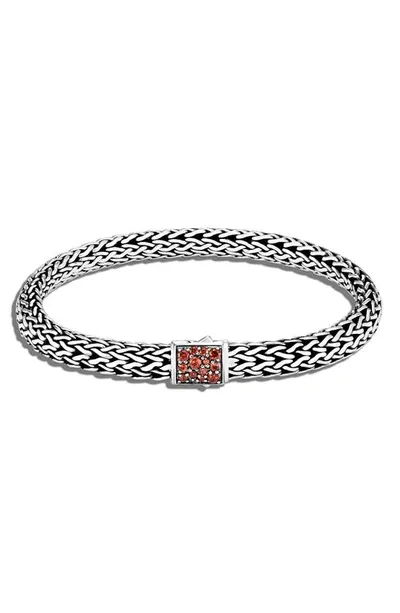 John Hardy Sterling Silver Classic Chain Black Sapphire & Garnet Reversible Bracelet In Red/silver