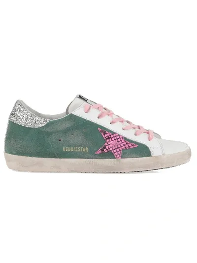 Golden Goose Superstar Fuschia Star Sneaker In Green Leather-printed Fuxia