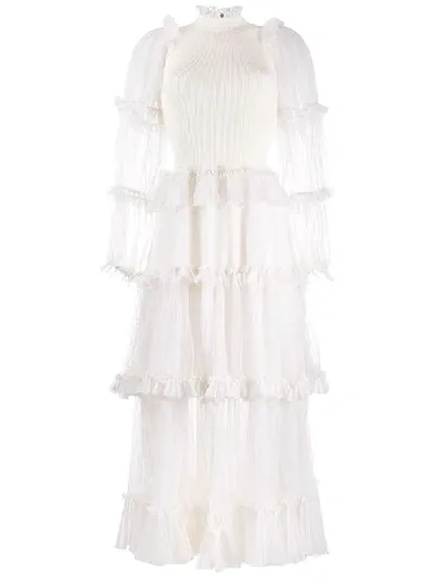 Alexander Mcqueen Long Sheer Mesh Knit Dress In White