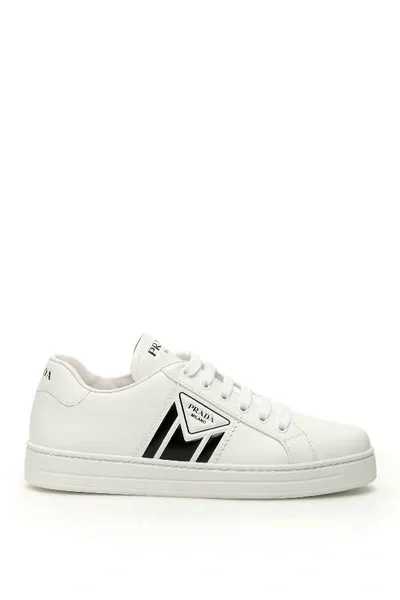 Prada Logo Sneakers In White,black