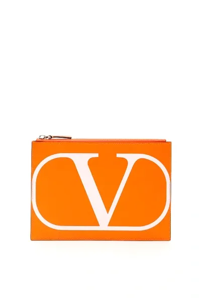 Valentino Garavani Vlogo Pouch In Orange,white