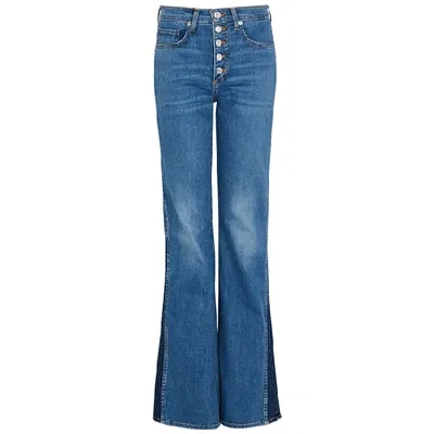 Veronica Beard Kiley High Waist Inset Hem Wide Leg Jeans In Mid Denim