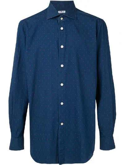 Kiton Micro-print Denim Shirt In Blue